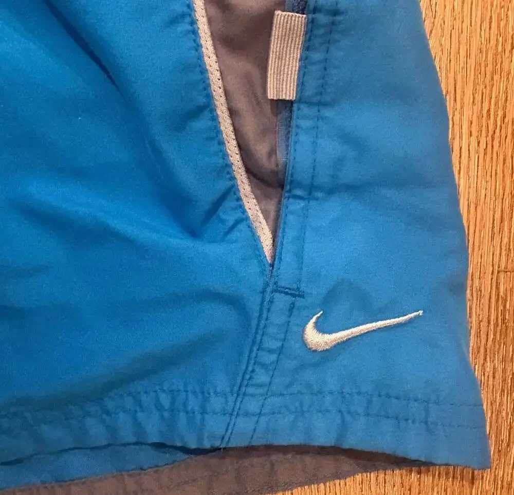 Nike Mens Lined Swim Trunks Blue Gray Running Shorts Pockets Drawstring Size L